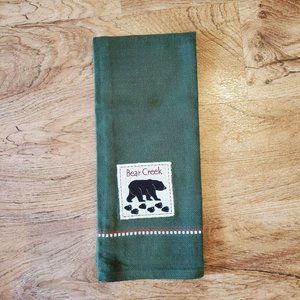 Bear Creek Hand Towel or Kitchen Towel, Forest Green, Bear Applique, New no tags